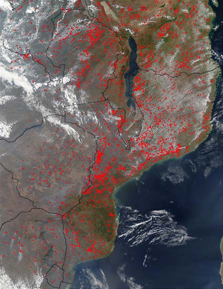 Satellite view of East Africa fires