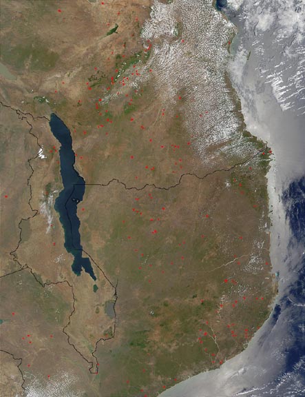 Satellite view of Malawi fires