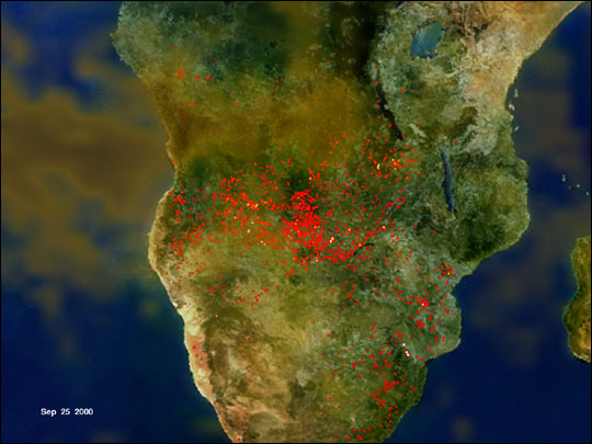 Satellite view of Southern Africa fires