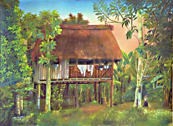 jungle hut painting