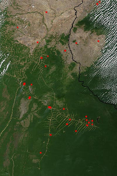 roads and fires satellite image