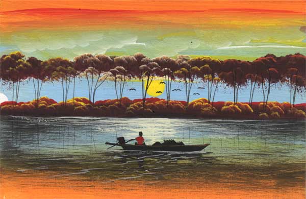canoe with engine postcard